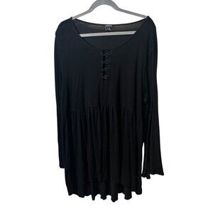 Torrid Black Long Sleeve Babydoll Tunic Top With Button Detail & Ladder size 3